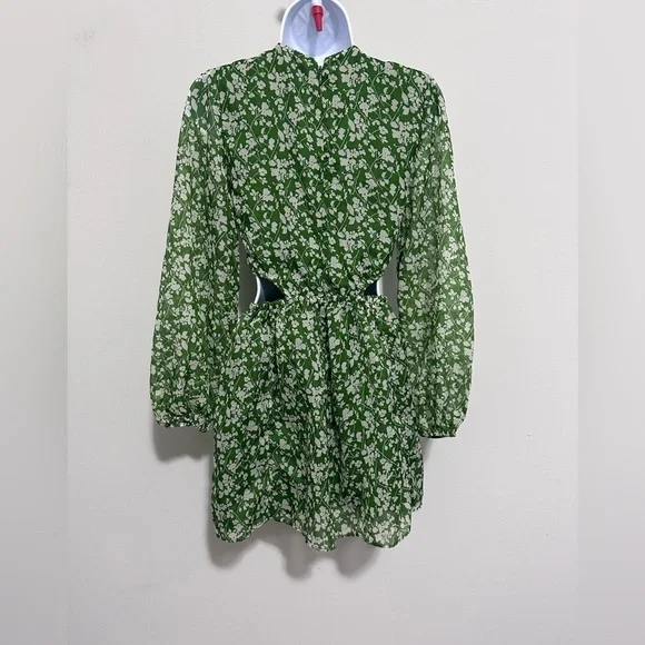 NWT Abercrombie & Fitch Long-sleeve sheer Green Floral Cutout Dress - Small - Picture 7 of 10